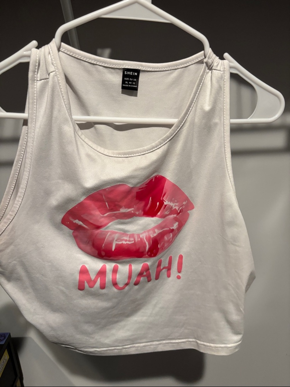 SHEIN White Crop Tank with Pink Gloss Lip Graphic